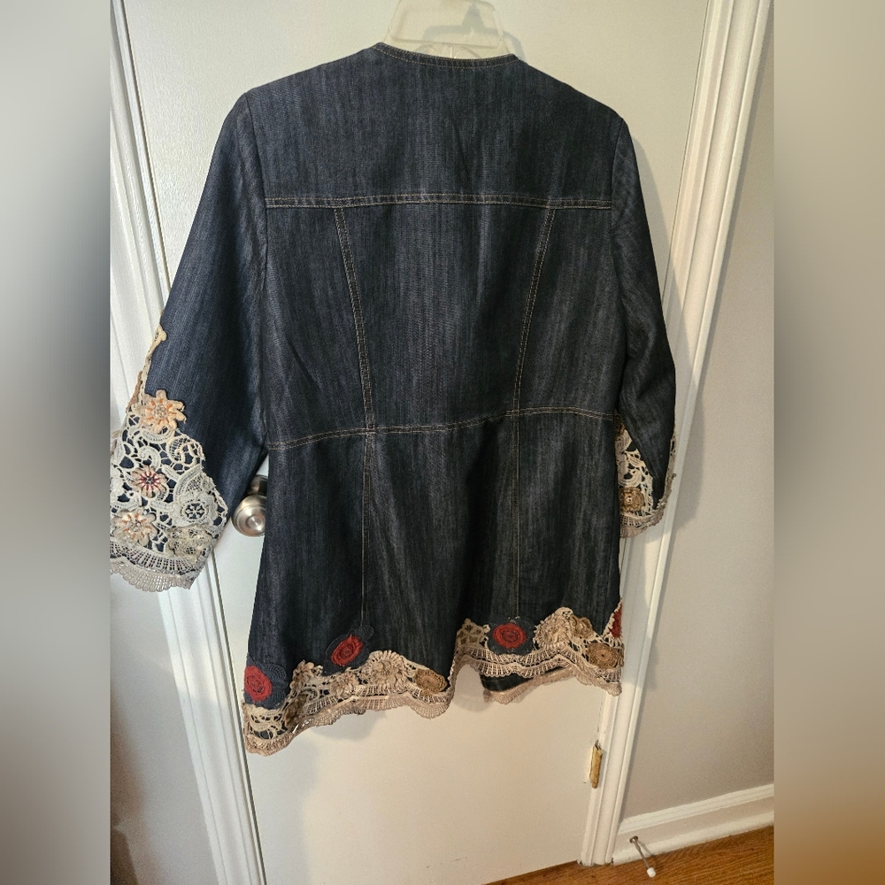 Chico's Dark Blue Embroidered Denim Jacket - Picture 10 of 10